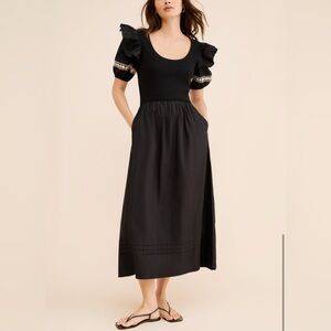 Cleobella Selma Black Midi Dress with Puff Sleeves NWT